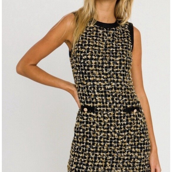 Endless Rose Women Tweed Metallic Gold Fringe Mini Dress White Small Sz Med NWOT - Picture 1 of 11